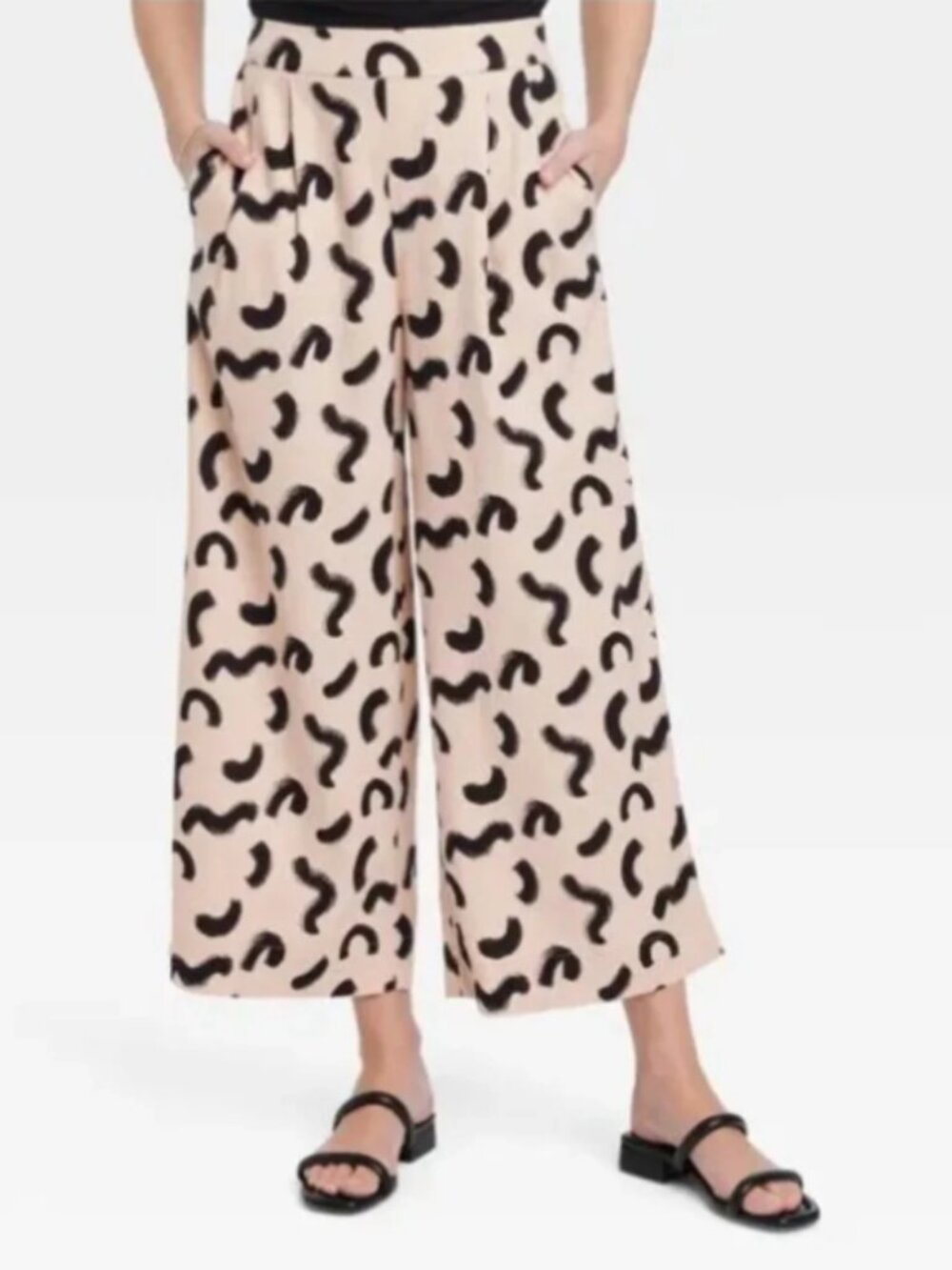 a new day Linen Blend Wide-Leg Culotte, Abstract Print, Size XL